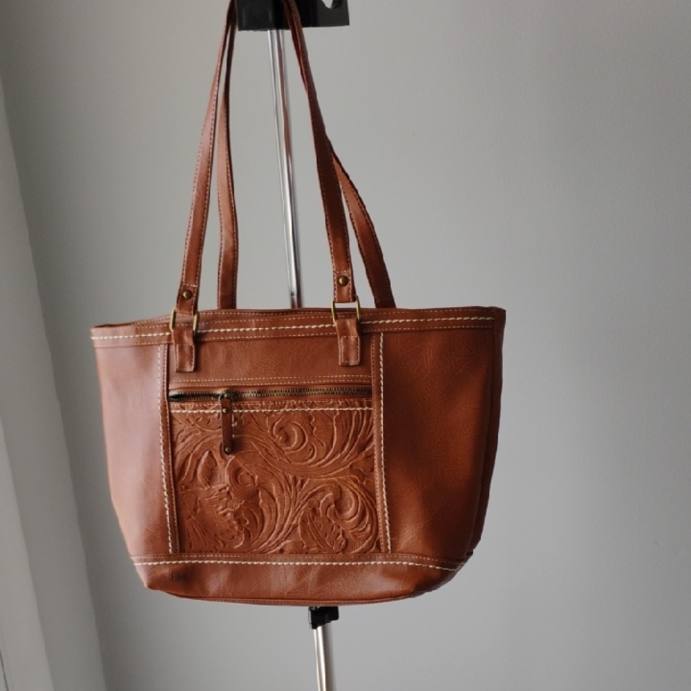 Boc Tote Bag 16 X 11 Inches Vegan Leather Faux Tooled Leather Accent